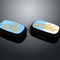 Oval Shaped Daily Use Storage Cases With Blue Surface Golden Text And Black Borders