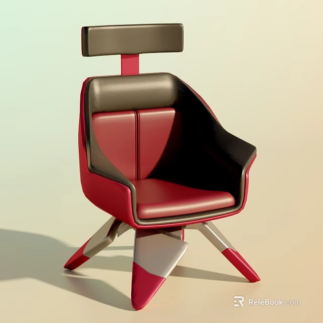 Red And Black Leather Office Chair With Headrest And Metal Geometric Base 3d model 