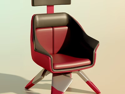Red And Black Leather Office Chair With Headrest And Metal Geometric Base 3d model