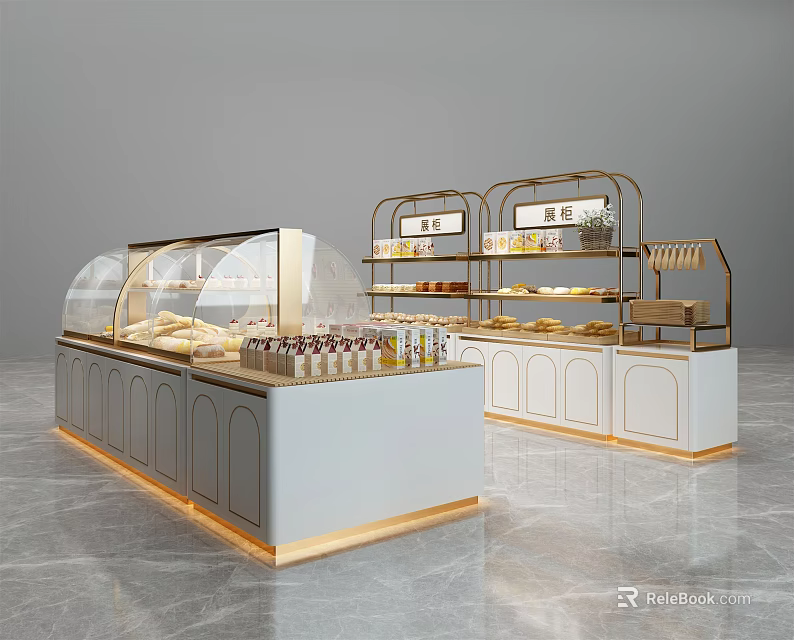 Modern Showcase Shelves With Glass Cover Layered Design White Cabinetry And Golden Accents 3d model 