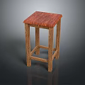 Simple Wooden Stool With Red Square Seat And Sturdy Legs Minimalist Design
