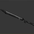 Ornate Metal Sword Weapon With Shiny Blade And Striped Hilt Design