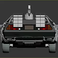 Silver Metallic DeLorean Car With Gull Wing Doors Roof Mounted Equipment And Futuristic Design
