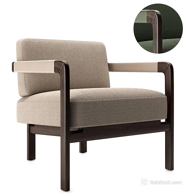 Modern Single Sofa With Beige Fabric Upholstery Dark Wooden Arms Legs And Smooth Texture 3d model 