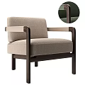 Modern Single Sofa With Beige Fabric Upholstery Dark Wooden Arms Legs And Smooth Texture