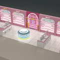 Pink Themed Toy Gift Shop with WAWA WAWA Brand Colorful Shelves and Central Display Stand