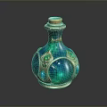 Elegant Decorative Turquoise Glass Bottle With Metallic Accents And Blue Gemstone Details