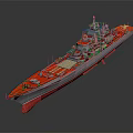 Red Warship Model With Detailed Deck And Scale Design Features