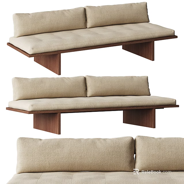 Modern Beige Fabric Sectional Sofa With Wooden Frame And Minimalist Design 3d model 
