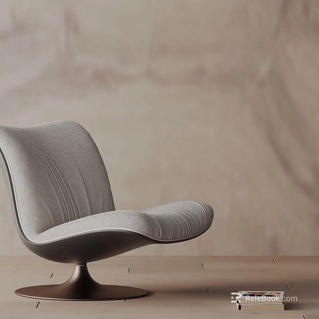 Gray Fabric Leisure Chair With Curved Backrest Seat Metal Base Wooden Floor Beige Wall Interior 3d model 