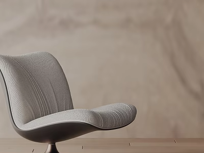 Gray Fabric Leisure Chair With Curved Backrest Seat Metal Base Wooden Floor Beige Wall Interior 3d model
