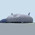 Modern Architectural Dome Structure With Grid Pattern And Curved Glass Annex 3d model