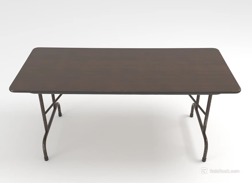 Dark Brown Rectangular Dining Table With Wooden Top And Metal Legs 3d model 
