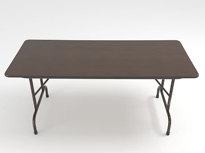 Dark Brown Rectangular Dining Table With Wooden Top And Metal Legs 3d model