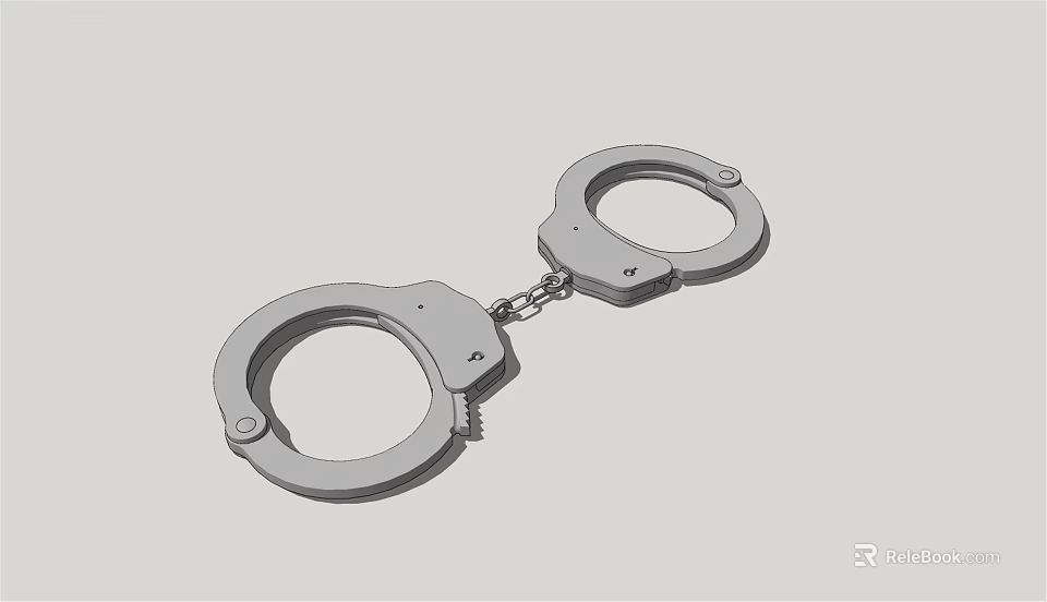 Silver Metal Handcuffs With Chain Link And Secure Lock Mechanism Design 3d model 
