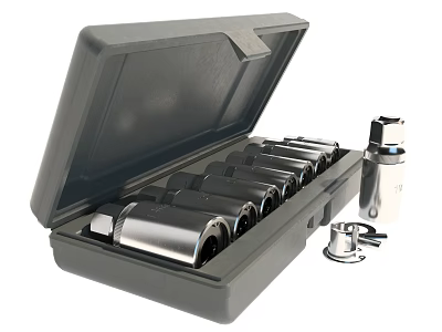Durable Gray Toolbox With Multiple Silver Socket Wrenches And Tools Accessories 3d model