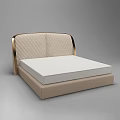 Double Bed With Beige Quilted Headboard Golden Edges And White Mattress