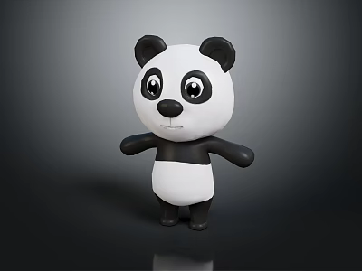 Cute Black And White Panda Doll With Big Eyes In Cartoon Standing Pose 3d model