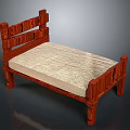 Wooden Bed Frame With Carved Headboard Footboard And Light Beige Mattress