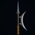 Ancient Polearm Weapon With Long Metal Shaft And Crescent Blade Design 3d model