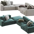 Modern Sectional Sofa In Deep Green And Light Gray With Decorative Pillows 3d model