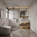 Modern Bathroom Interior Design With Shower Area Vanity Backlit Mirror And Stone Walls