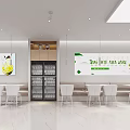 Modern Restaurant Interior Design With White Tables Chairs Order Counter And Menu Screens