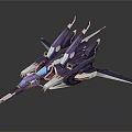 Futuristic Purple And White Spacecraft Model With Aerodynamic Wings For Cosmic Exploration
