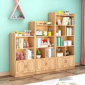 Wooden Combination Bookcase With Shelves Books Toys Plants And Decorations At Home