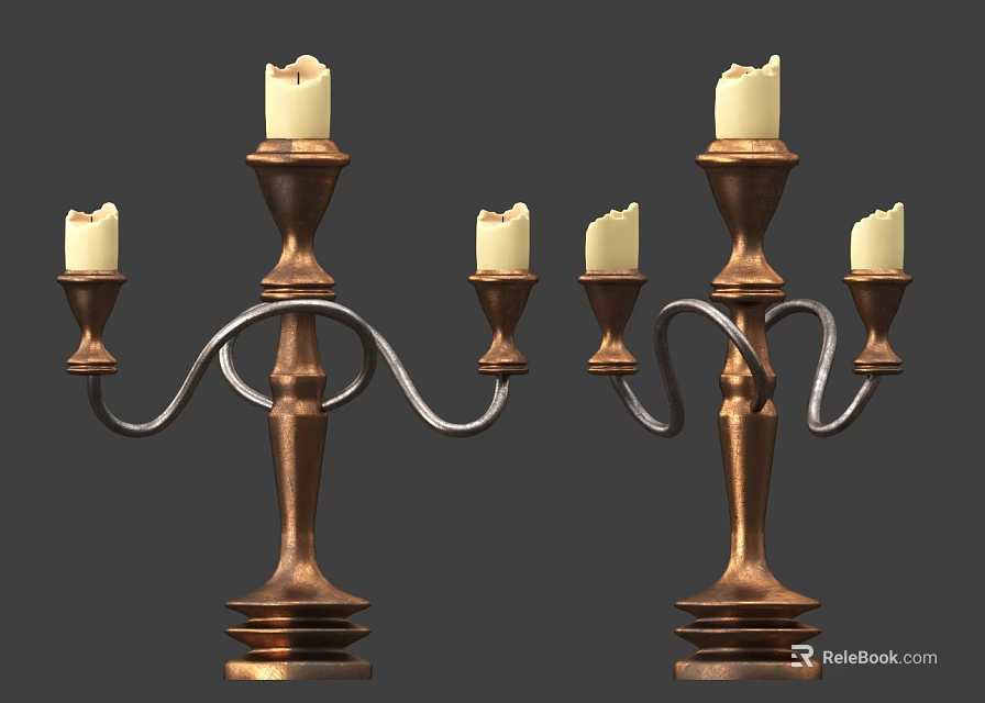 Vintage Metal Candelabra With Multiple White Candles And Curved Design For Home Decor 3d model 