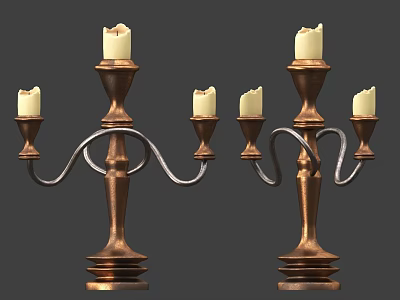 Vintage Metal Candelabra With Multiple White Candles And Curved Design For Home Decor 3d model