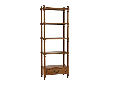 Traditional Wooden Shelving Unit With Multiple Shelves Drawer And Pillar Design 3d model