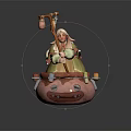 Game Movie Character White Hair Green Red Outfit Holding Gourd Staff By Pink Face Cauldron