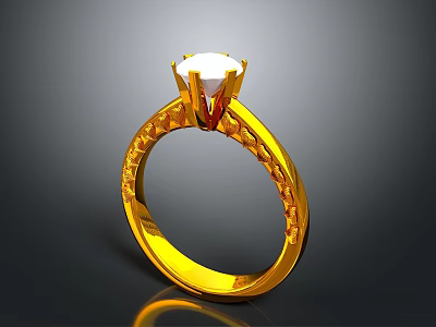 Elegant Gold Ring With Sparkling Diamond And Intricate Band Design For Daily Use 3d model