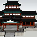 Traditional Chinese Ancient Architecture Featuring Multi Tiered Roofs Red Columns And Stone Steps
