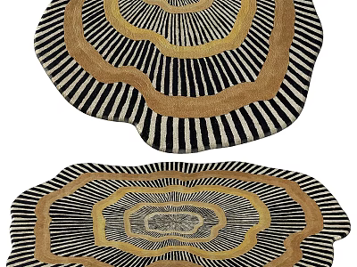 Round Rug With Concentric Black White Stripes Gold Brown Abstract Design 3d model
