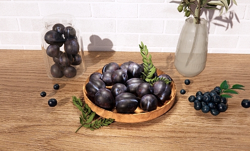 Modern Fruit Plate Plum Apricot Blueberry Fruit Combination Fruit Canned Decorations Glass Vase 3d model