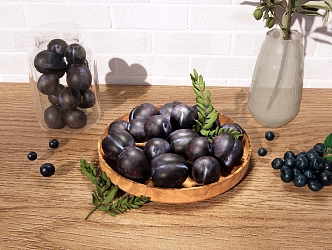 Modern Fruit Plate Plum Apricot Blueberry Fruit Combination Fruit Canned Decorations Glass Vase 3d model