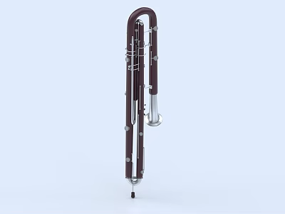 Professional Bassoon Musical Instrument With Dark Brown Body And Silver Metal Components 3d model