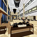 Luxurious Hotel Lobby Interior With Chandelier Columns Large Windows And Sofas