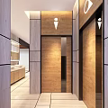 Modern Public Restroom Entrance Design With Wooden Panels And Light Colored Wall Finishes
