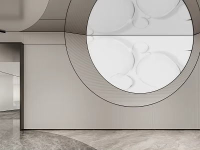 Modern Bed Accent Wall With Circular Decor And Striped Panels 3d model