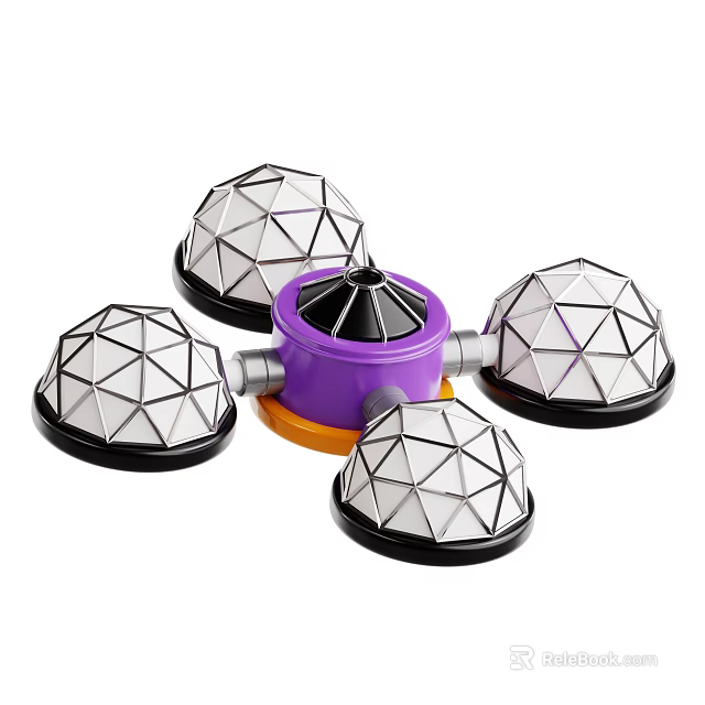 Geometric Polyhedral Spheres And Purple Hub In Cosmic Spacecraft Design Model 3d model 