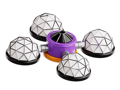 Geometric Polyhedral Spheres And Purple Hub In Cosmic Spacecraft Design Model 3d model
