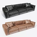 Modern Black and Brown Leather Three Seater Sofa Minimalist Design