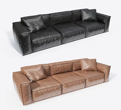 Modern Black and Brown Leather Three Seater Sofa Minimalist Design 3d model