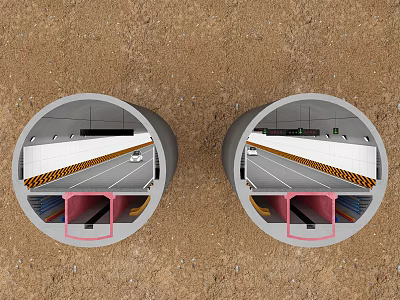 Underground Road Infrastructure Featuring Dual Concrete Tunnels With Traffic Lanes And Warning Strips 3d model