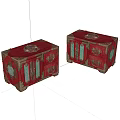 Vintage Red Traditional Carved Wooden Cabinets With Ornate Details And Drawers