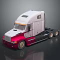 White and Red Semi Truck Cab With Shiny Exterior And Front Design Details