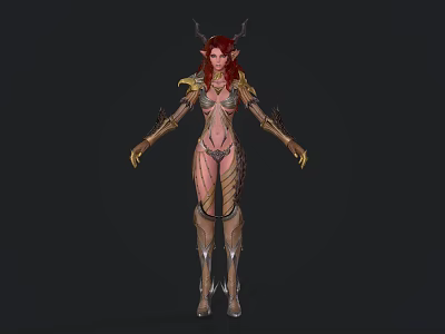 Elven Fantasy Woman With Red Hair Horns And Ornate Outfit Design 3d model